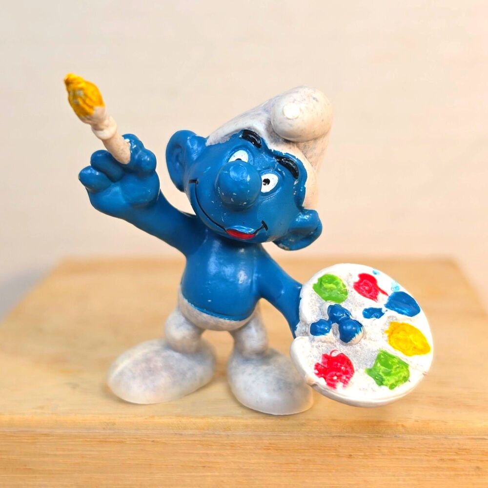 Vintage 1978 Schleich Peyo Artist Painter Smurf PVC Toy Figure Hong Kong